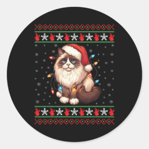 Ragdoll Cat Ugly Christmas Ragdoll Cat Xmas Lighti Classic Round Sticker