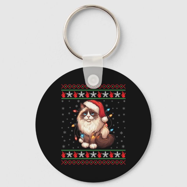 Ragdoll Cat Ugly Christmas Ragdoll Cat Xmas Lighti Key Ring (Front)