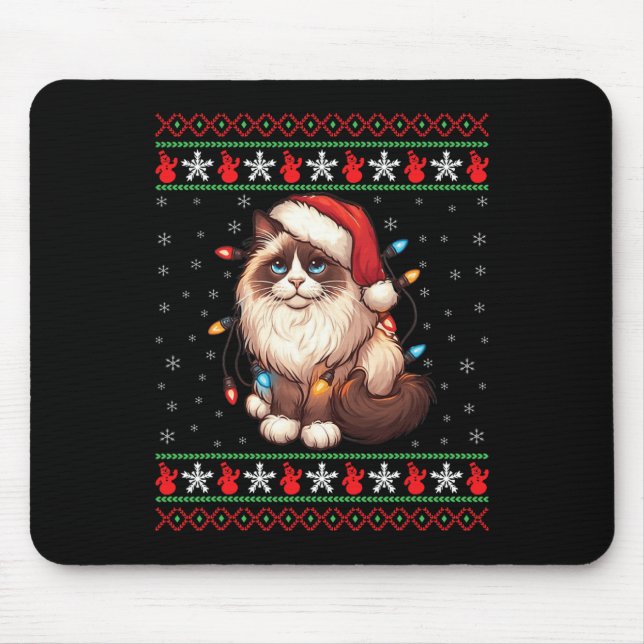 Ragdoll Cat Ugly Christmas Ragdoll Cat Xmas Lighti Mouse Pad (Front)