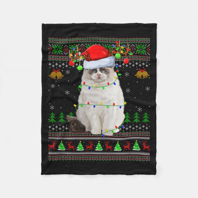 Ragdoll Cat Ugly Christmas Sweaters Holiday Santa  Fleece Blanket (Front)