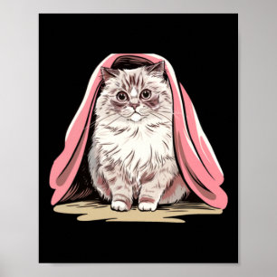 Ragdoll Cat Under A Pink Blanket Sticker  Poster
