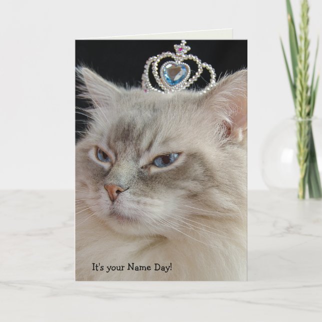 Ragdoll Cat with crown Name Day Card (Front)