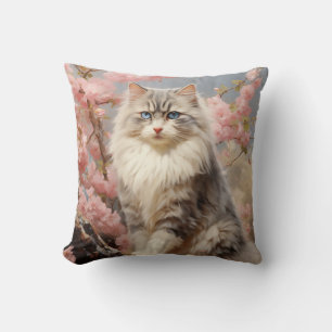 Ragdoll cat with flowers cushion