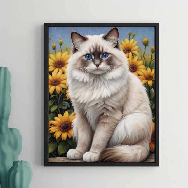 Ragdoll Cat with Flowers Whimsical Pet  Poster (Creator Uploaded)