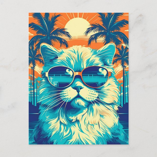 Ragdoll cat with sunglasses at the beach postcard (Front)