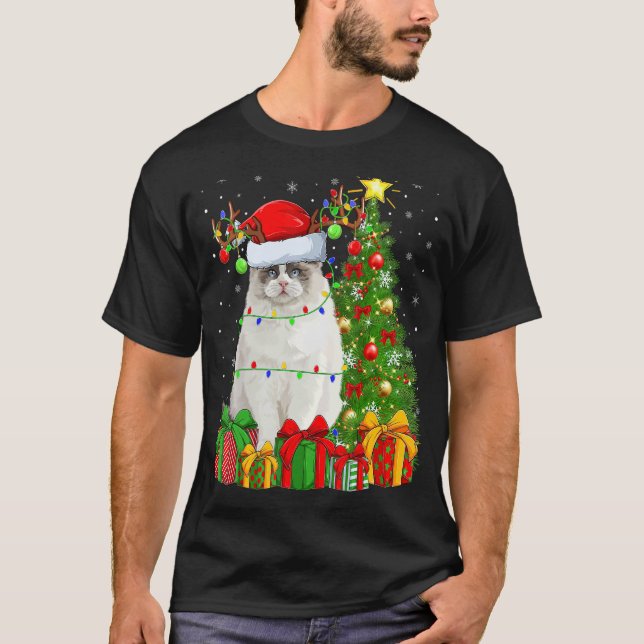 Ragdoll Cat   Xmas Holiday Santa Ragdoll Christmas T-Shirt (Front)