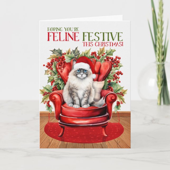 Ragdoll Christmas Cat FELINE Festive Holiday Card (Front)