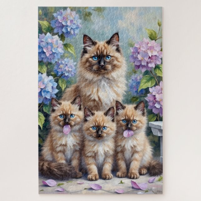 Ragdoll Hydrangea Garden Art Jigsaw Puzzle (Vertical)