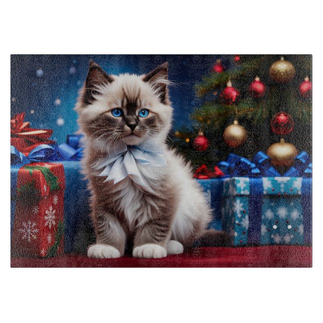 Ragdoll Kitten Christmas Present  Cutting Board (Front)