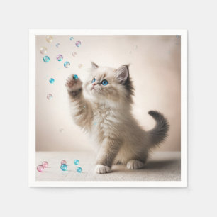 Ragdoll Kitten Playing With Bubbles Napkin