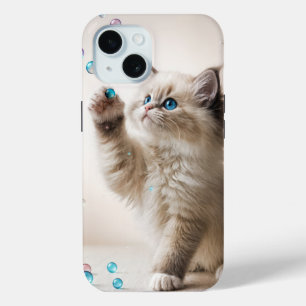 Ragdoll Kitten Playing With Soap Bubbles iPhone 15 Case
