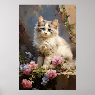Ragdoll kitten portrait with flowers poster