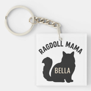 Ragdoll Mama Cat Silhouette Personalised Name Key Ring