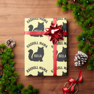 Ragdoll Mama Cat Silhouette Personalised Name Wrapping Paper