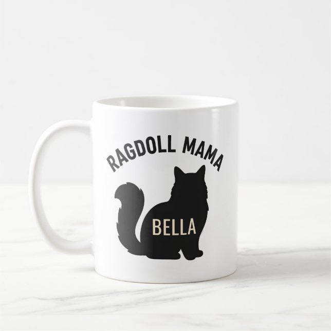 Ragdoll Mama Cat Silhouette Personalized Name Coffee Mug (Left)