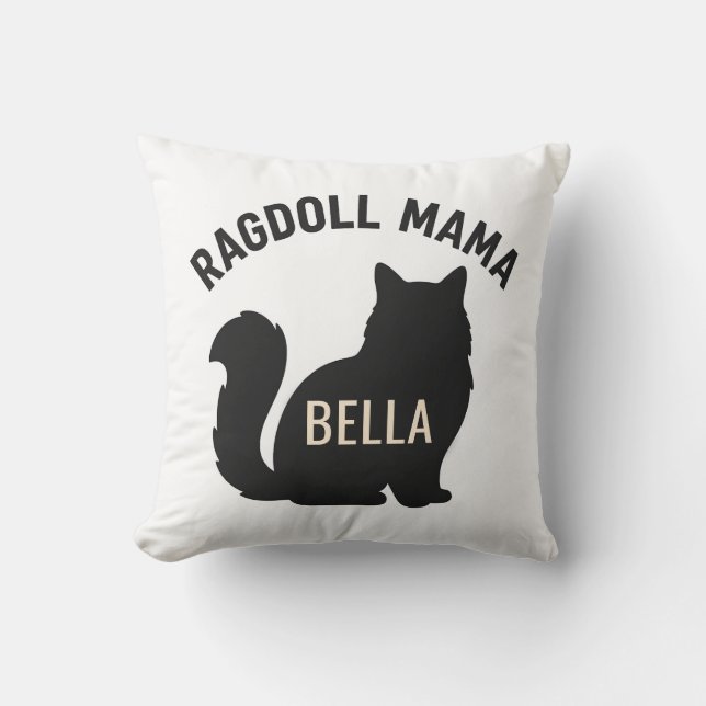 Ragdoll Mama Cat Silhouette Personalized Name Cushion (Front)