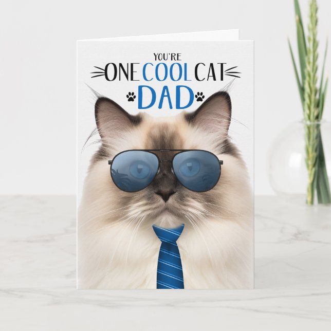 Ragdoll Seal Point Cat Father's Day One Cool Cat Holiday Card (Front)