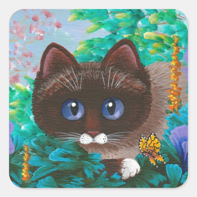 Ragdoll Siamese Cat Creationarts Square Sticker (Front)