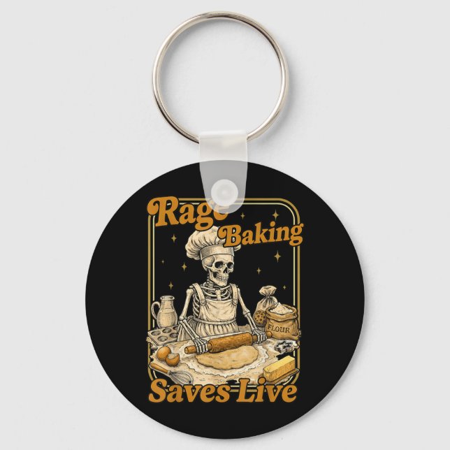 Rage Baking Saves Live Funny Chaos Kitchen Key Ring (Front)
