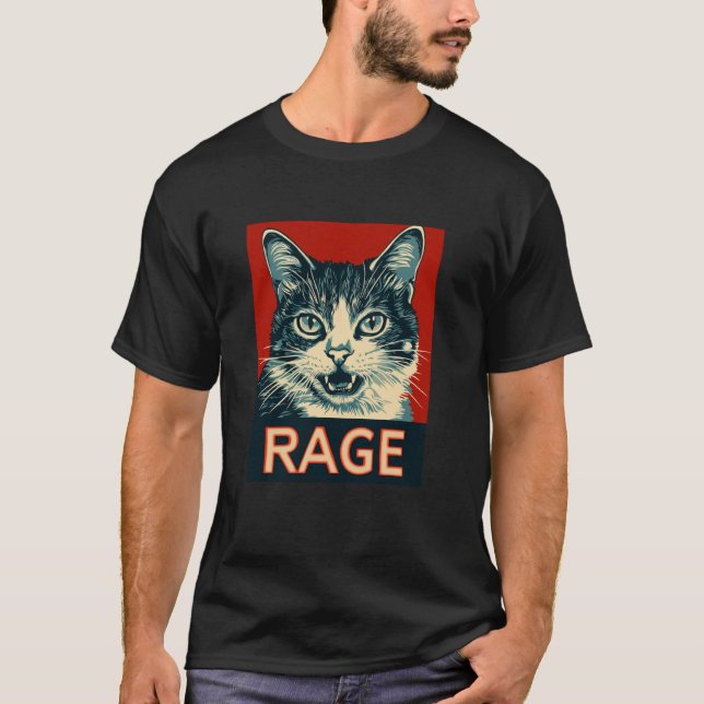 Rage Cat T Shirt  Funny Cat Graphic Tee (Front)