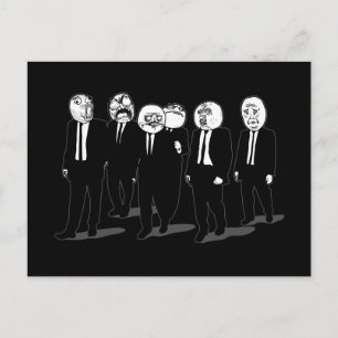 rage comic meme faces walking postcard