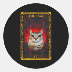 Rage consume me cat meme tarot card men women classic round sticker