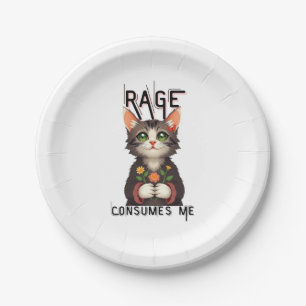 Rage Consumes Me Cat Flower Paper Plate
