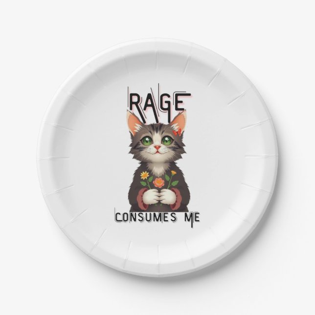 Rage Consumes Me Cat Flower Paper Plate (Front)