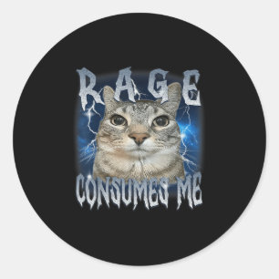 Rage Consumes Me Cat Vintage Funny Meme  Classic Round Sticker