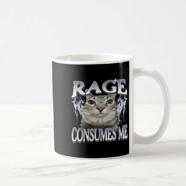 Rage Consumes Me Funny Silly Staring Cat Meme Wome Coffee Mug (Right)