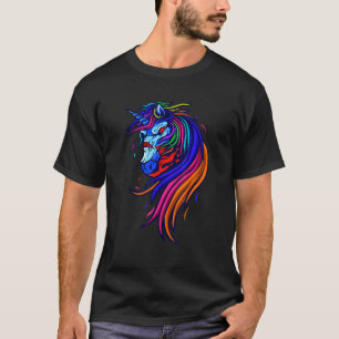 Rage Horse Horror Halloween Colourful Animal Art T-Shirt