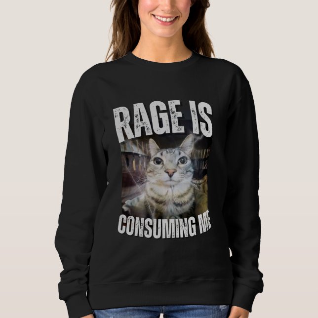 Rage Is Consuming Me Funny Cat Meme Sweatshirt (Front)