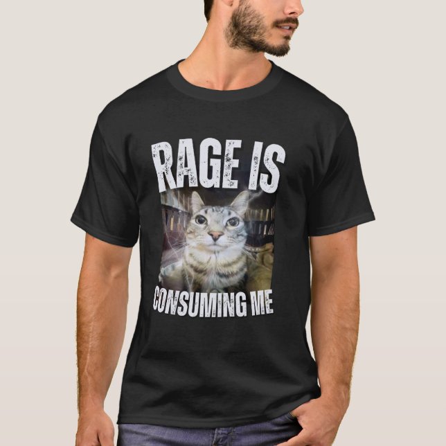 Rage Is Consuming Me Funny Cat Meme T-Shirt (Front)