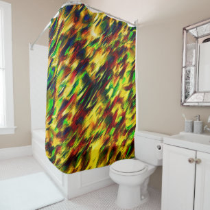 Raged stained from red to yellow, a little green shower curtain