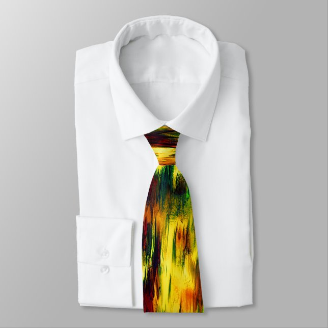 Raged stained from red to yellow, a little green  tie (Tied)