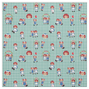 Raggedy Ann and Andy on Green Gingham Fabric