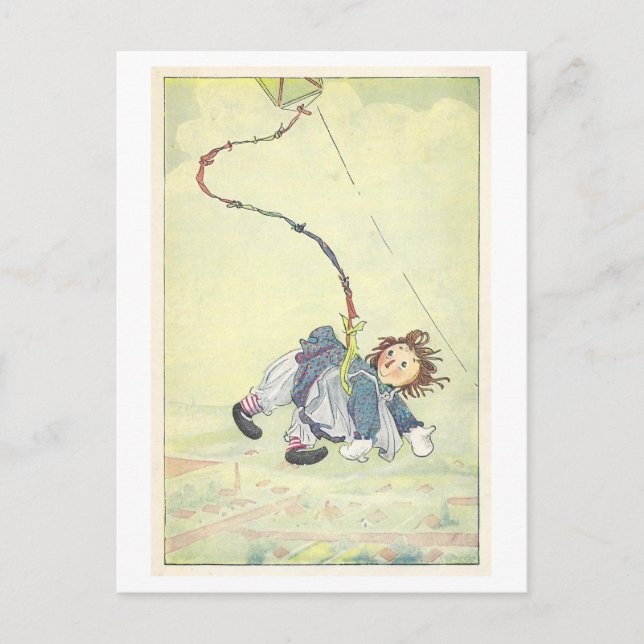 Raggedy Ann on a Kite 1918 Illustration Postcard (Front)