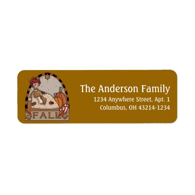 Raggedy Doll Fall Season Return Address Label (Front)
