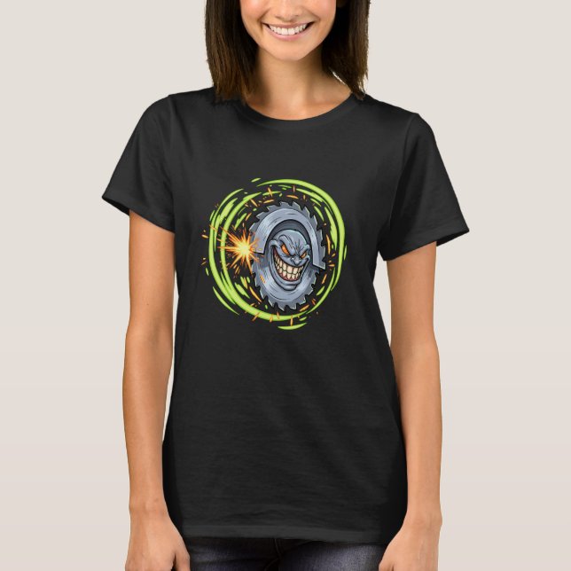 Raging Circular Saw Demon Face Horror Rage T-Shirt (Front)