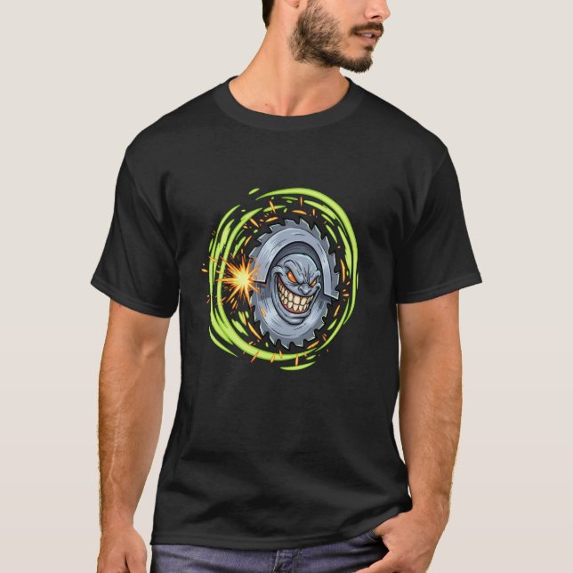 Raging Circular Saw Demon Face Horror Rage T-Shirt (Front)