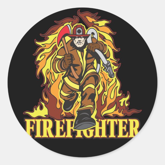 Raging Flames Firefighter Classic Round Sticker (Front)