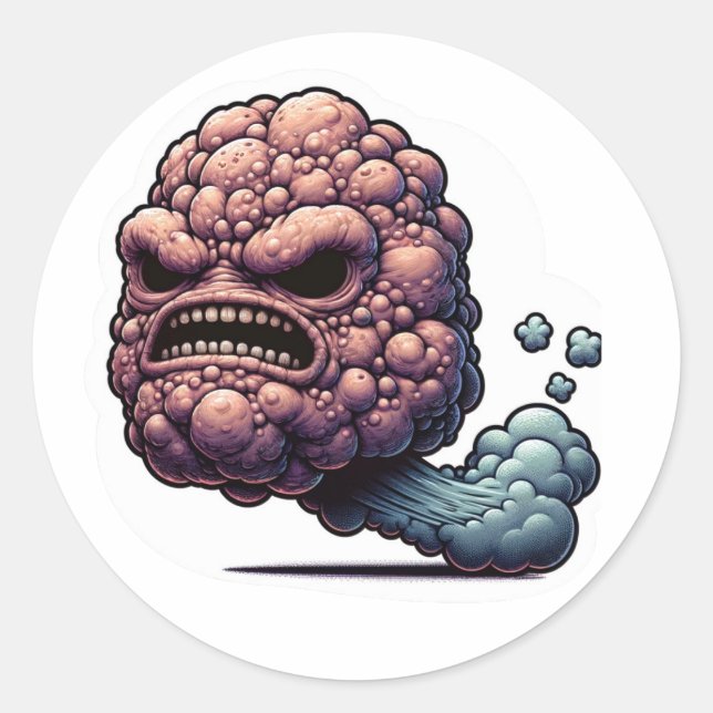 Raging Toot Comically Furious Fart Classic Round Sticker (Front)