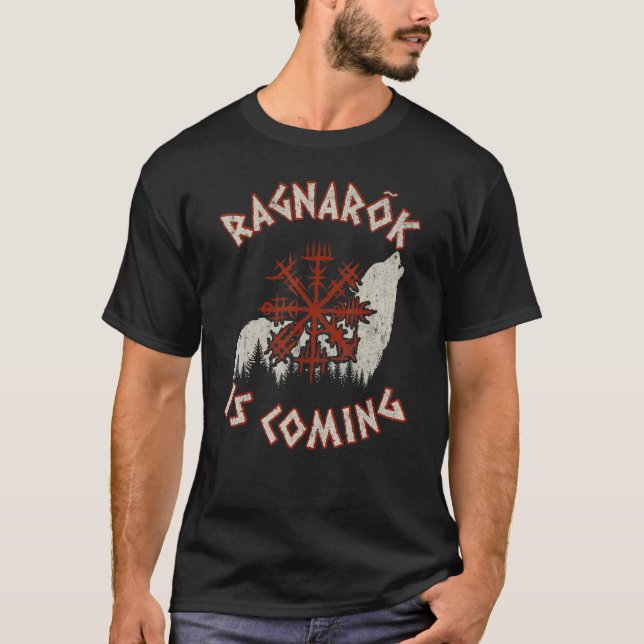 Ragnarok Is Coming Wolf Vegvisir Viking Vikings T-Shirt (Front)