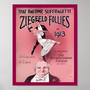 Ragtime Suffragette 1910's Sheet Music Cover Copy Poster