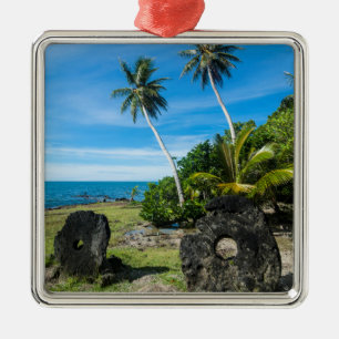 Rai Stones On Yap Island Metal Ornament