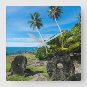 Rai Stones On Yap Island Square Wall Clock