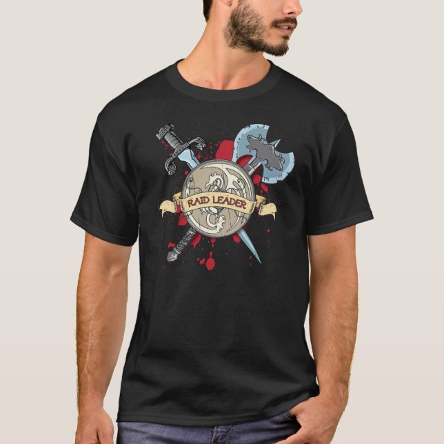 RAID LEADER Tattoo - Sword, Axe, and Shield T-Shirt (Front)
