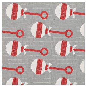 Raider Red and Black Plaid Baby Rattle on Gray Fabric