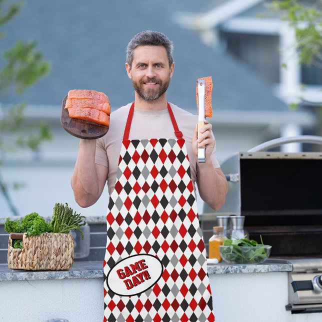 Raider Red Argyle Pattern Game Day Apron (Creator Uploaded)