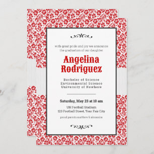 Raider Red Floral Damask Photo Graduation Invitation
